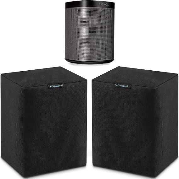 Pair of Black Outdoor Speaker Covers for Sonos Play:1 / One/One SL Heavy-Duty 600D Dust, Rain & UV Protection SoundCover 2-Pack