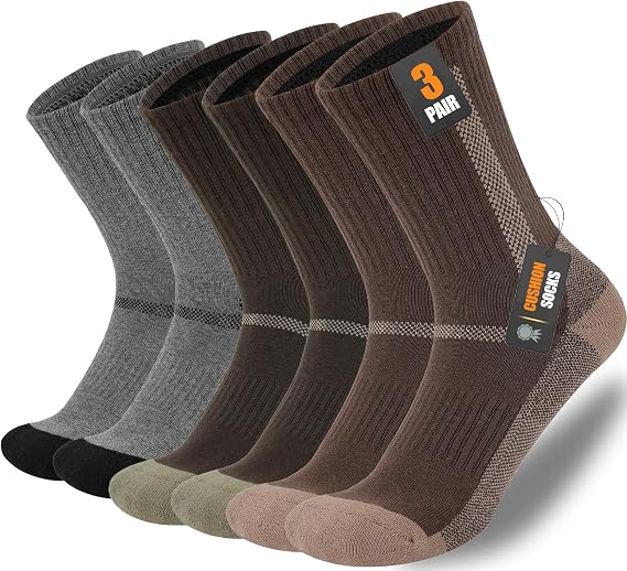 YMYDYFC 3Pack Men's Cushioned Crew Socks For Work,Hiking,Running Boot Socks