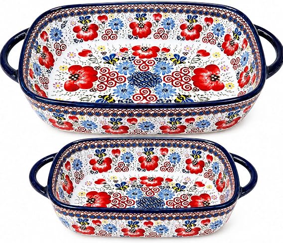 2-Piece Polish Pottery Style Ceramic Baking Dish Set
