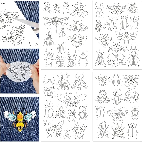 GLOBLELAND 4 Sheets Insect Stick and Stitch Water Soluble Stabilizer for Embroidery Adhesive Hand Sewing Stabilizers Non-Woven Fabrics Aid Drawing Sketch 11.7x8.3inch