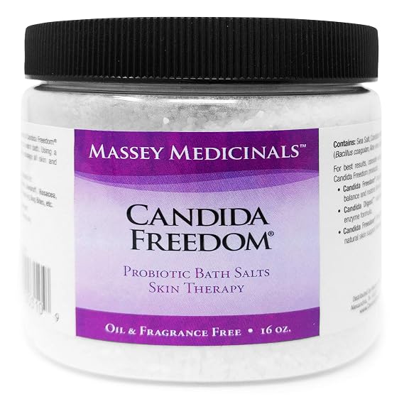 Massey Medicinals CF Sea Salt Bath Soak: Pure Ocean Luxury for Soothing Probiotic Baths | Candida Freedom | Aloe Vera | Alpha Lipoic Acid | Unscented | 16 oz