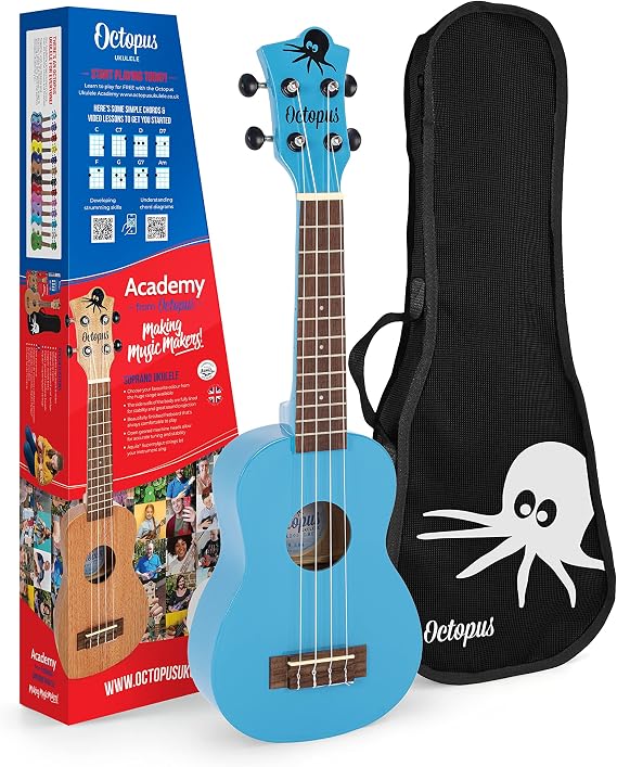 Octopus Soprano Ukulele, Ambidextrous, Light Blue, Full (UK205)