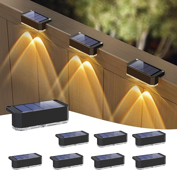 Peasur Solar Fence Lights Outdoor 8 Pack, Deck Light Solar Powered, Waterproof LED Step Lights for Railing Yard Patio Outside(Warm White)
