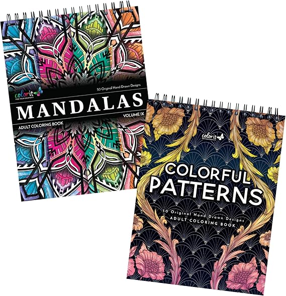 ColorIt Colorful Patterns with Mandalas Vol IX Coloring Book, 50 Pages for Each Book, Summer, Fall & Winter Designs, Thick Paper, Perforated Paper, Lay Flat Hard Cover, Ink Blotter