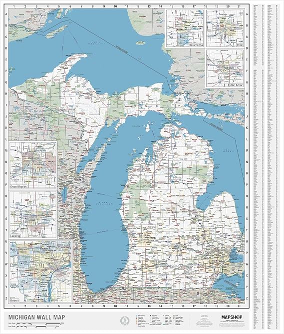 Laminated Michigan State Wall Map Large Poster, Includes the Most Legible Location Labels, Vibrant Blue Color Scheme, 46 x 54, Great for the Home, Office, or Classroom, Developed in the USA
