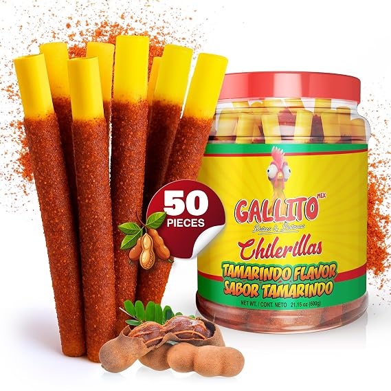 Gallito Mex Chilerillas Tamarindo Sticks | Spicy Candy Sour Straws with Chili and Tamarind Flavor, Sweet and Tangy Mexican Candy, Bulk Pack for Parties, Snacks, Pinatas & Sharing | 50 Pieces, 1-Pack
