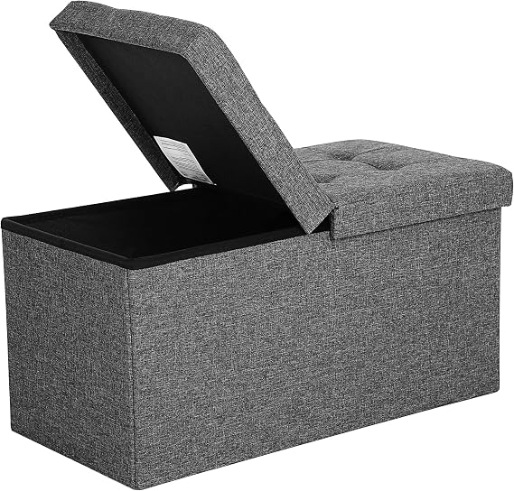 SONGMICS saklama alanlı tabure oturma bankı katlanabilir 2 kişilik yük kapasitesi 300 kg suni deri kırmızı 76 x 38 x 38 cm LSF40R, koyu gri, 76 x 38 x 38 cm