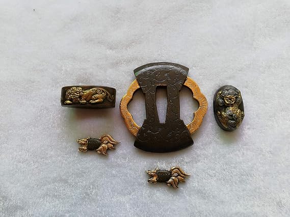 Japanese sword (SEPPA-HABAKI-ITO) gold-plating Copper 28-36 Menuki Fuchi-Kashira Tsuba