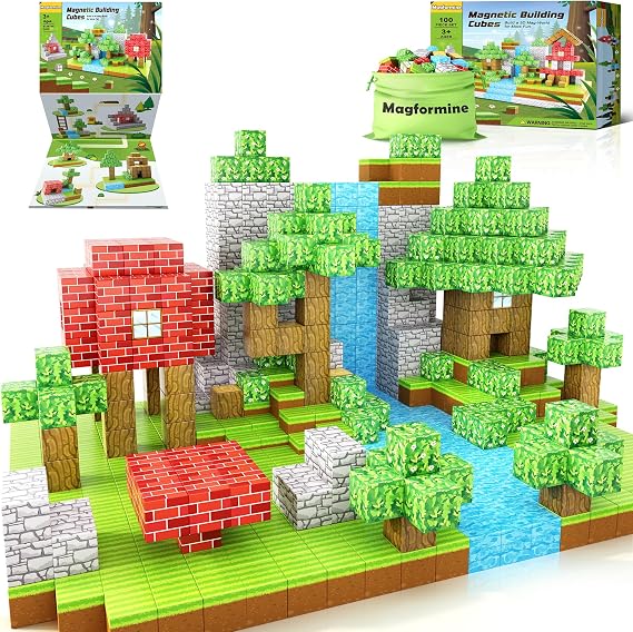 100PCS Magnetic Blocks-Build Mine Magnet World Set for Boys & Girls Age 3-5 6-8, STEM Sensory Toys for Toddlers Gifts for 3+ Years Old Girls Boys,1"
