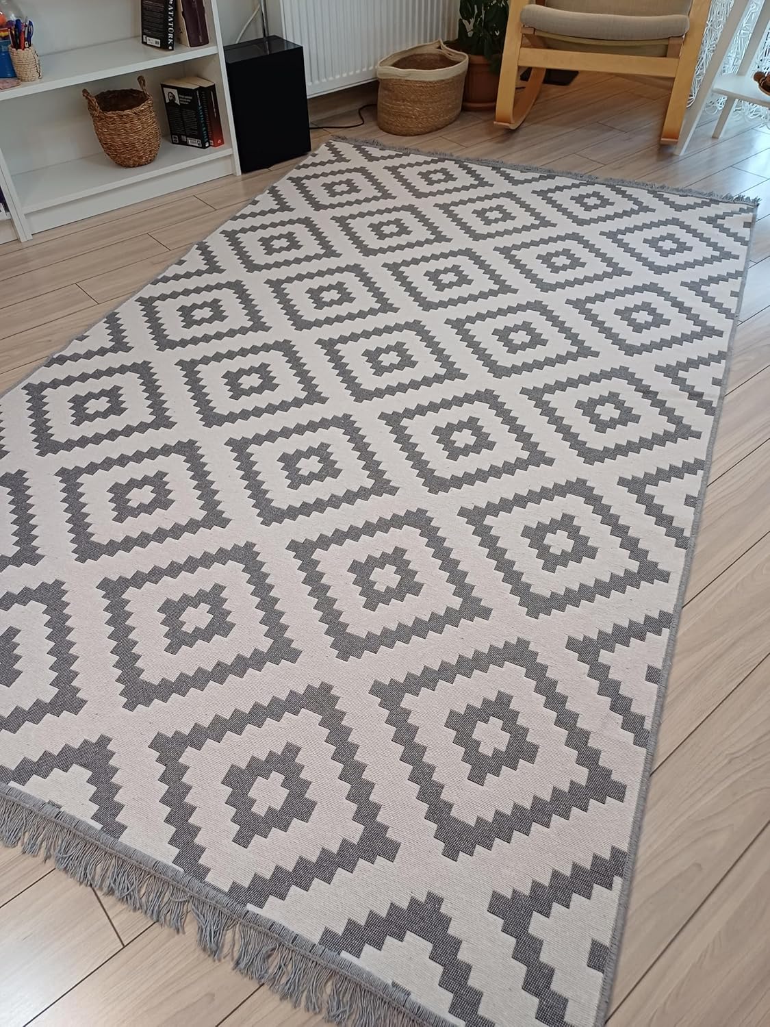 Rug Double Sided Usable Washable Woven Rug Gray-White, 80150cm