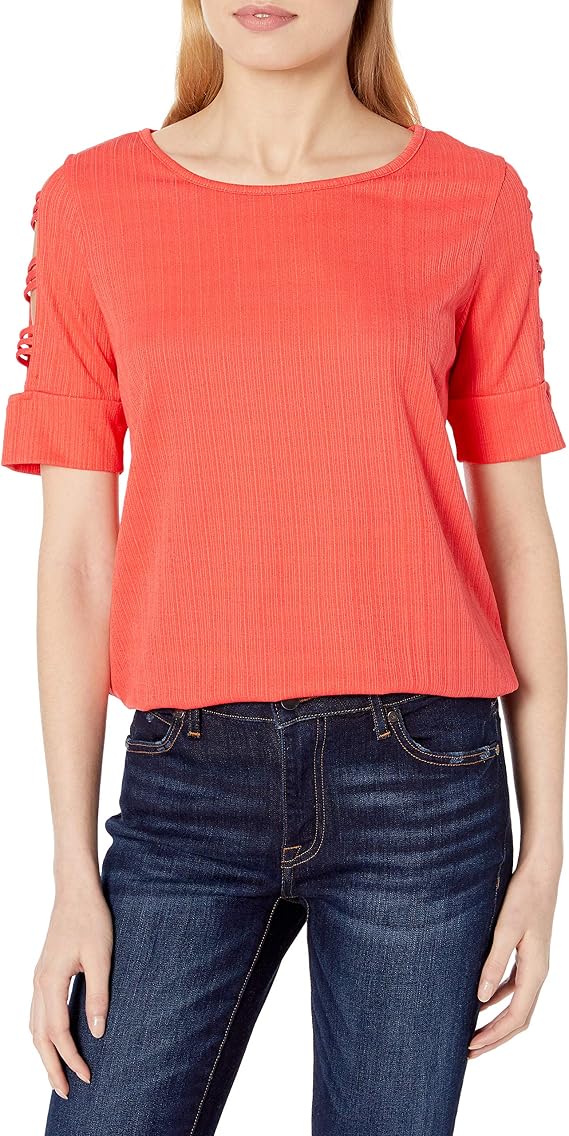 AGB Women's Lattice Sleeve top