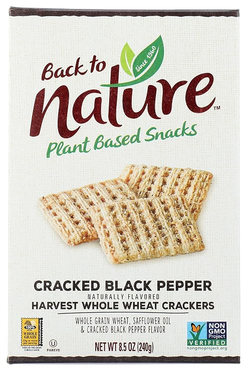 Back to Nature Cracked Black Pepper Whole Wheat Crackers - Dairy Free, Non-GMO, Made with Whole Grain Wheat & Sea Salt, Delicious & Quality Snacks, 8.5 Ounce