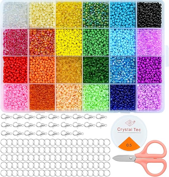 JTOOYS 3mm 12000pcs glass bead set, mini glass beads, do-it-yourself bracelet, 24 grill storage box for jewelry making, bead making, bead string making set for bead making