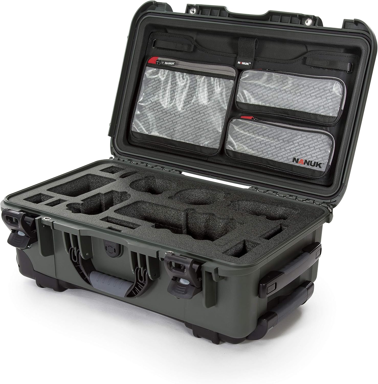 Nanuk 935 Waterproof Carry-On Hard Case with Lid Organizer for Sony a7R Size Camera wWheels - Olive