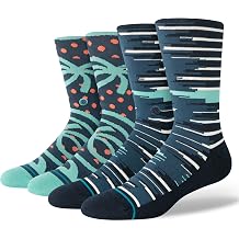 Stance x Dwayne Wade Collection Casual Crew 2-Pack Striped-Palm Tree Seared Socks, Multicolor (Navy-Aqua-Light Blue, Black), Large (9-12), A55523SER