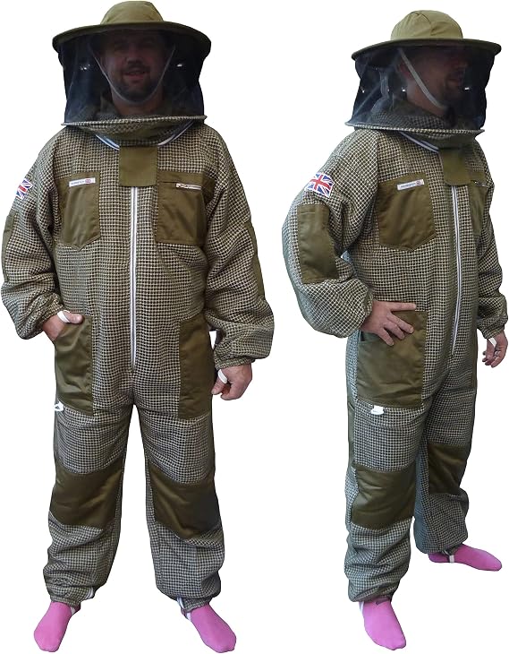 AGS Round hat veil three layer ultra ventilated green beekeeping suit professional bee suit beekeeper beekeeping suit (2XL)