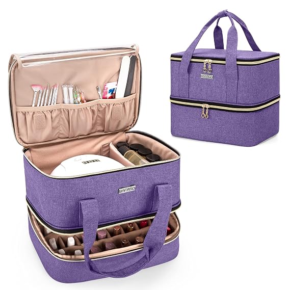 Nail Polish Organizer Holds 40 Bottles and a Nail Lamp, Purple | Fits 15ml - 0.5 fl.oz, Nail Polish Carrying Case with Manicure Tools Storage Sections, Bag Only.