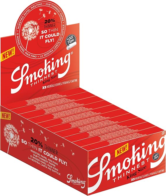 Smoking - "Thinnest" Edition King Size Rolling Papers & Filter Tips - Display Case of 24 Booklets with 33 Leaves per Booklet (792 Total)