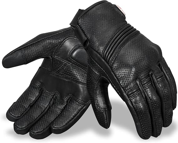 Leather Motorcycle Gloves for Men- 100% Cowhide Leather Biker Gloves, Touchscreen, Breathable, Knuckle Protection Riding Gloves for ATV UTV