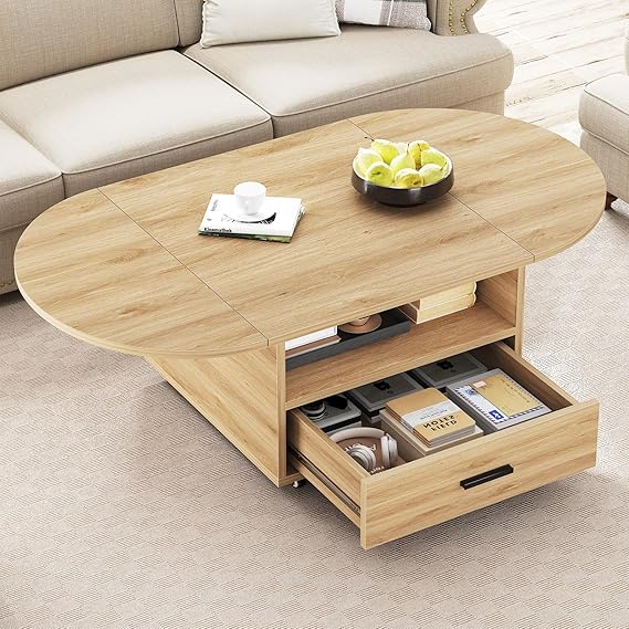 IBF Foldable Coffee Table for Living Room Wooden Coffee Tables 120cm Oak