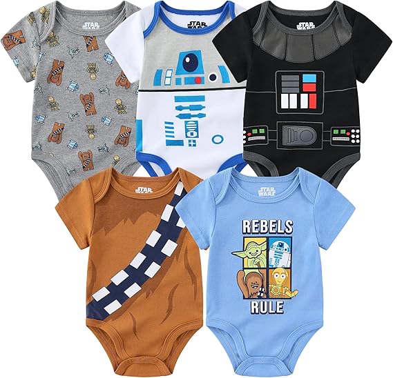 STAR WARS Grogu Baby Boys 5 Pack Bodysuit Creeper Set for Infants
