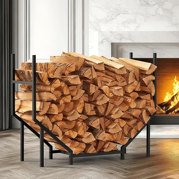 CADUKE Firewood Rack Outdoor 3.2ft Heavy Duty Fire Wood Storage Racks for Indoor Upgraded Metal Log Holder for Firewood Fireplace Wood Pile Storage Stacker Organizer