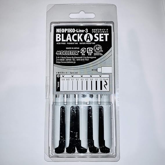 Deleter Neopiko Line-3 Black A Set of 5 Graphics Pens for Manga Comic Illustrators
