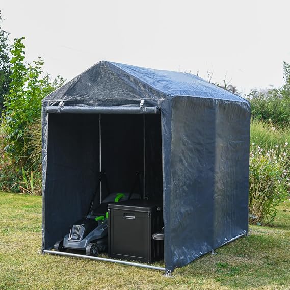 Garden Gear Heavy Duty Portable Shed/Garage for Storage, Galvanised Steel Frame, Extra Strong Waterproof Weatherproof Triple Layer Woven Polyethylene Cover with Apex Roof (4x6 Foot)