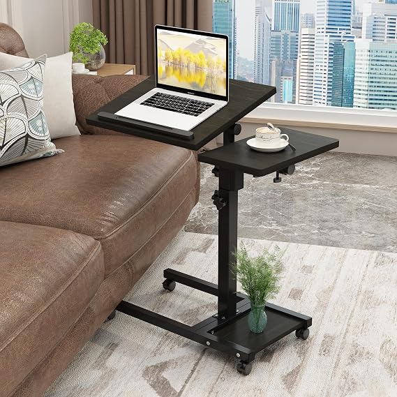 LINGMI Mobile Height Adjustable Laptop Desk with Mouse Pad, Portable Laptop Desk Rolling Tiltable Table with Small Side Table for Couch,Rolling Computer Stand