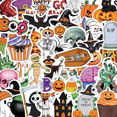 Halloween Stickers | Halloween Decorations Trick Or Treat Stickers Party Decorations Accessories Party Favors Supplies Gift Idea for Kids Teen Adult Ghost Skull Skeleton Pumpkin Bat Spider Owl-50Pcs