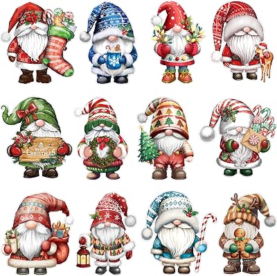 48 Pcs Christmas Gnome Cutouts Winter Bulletin Board Decorations Christmas Holiday Cut-Outs Cardboard Stickers with Glue Points for Classroom School Home Decoration Supplies