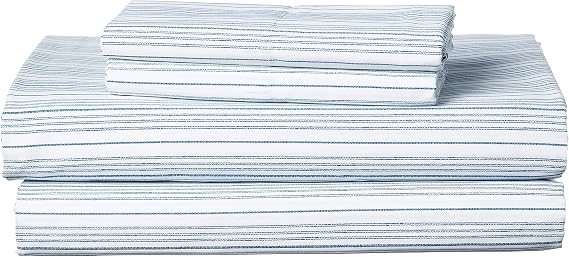 Nautica - Queen Sheets, Cotton Percale Bedding Set, Crisp & Cool, Coastal Home Decor (Beaux Stripe Navy, Queen)