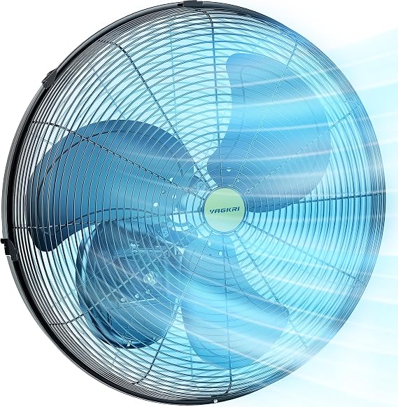 VAGKRI Wall Fan, 20 Inch High Velocity Metal Oscillating Wall Fan, 3 Speeds, 5300CFM Industrial Wall mounted Fan for Home Office Patio Garage Factory Greenhouse Warehouse Farm