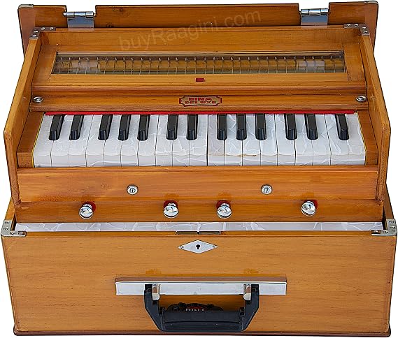 BINA 23B Deluxe, Harmonium, 2 1/2 Octaves, 32 Keys, Small, Portable, Compact, Special Reeds, Safri, Natural Color, Bag, Kirtan, Musical Instrument Indian