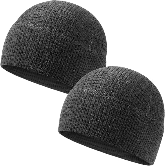 2 Pack Grid Fleece Beanie Watch Cap Waffle Tactical Beanie Multi-Season Army Military Fleece Hat, All Weather Gear
