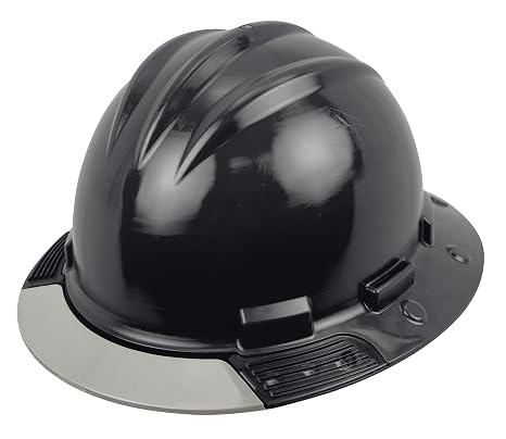 Bullard 3-Rib AboveView Safety Hard Hat, Includes 4-Point Ratchet Suspension with Cotton Brow Pad and Grey Front Visor, Black