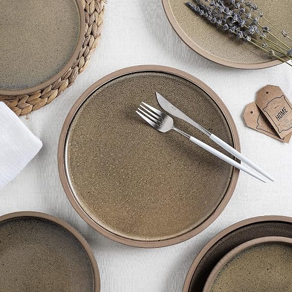 Stone Lain Tina Stoneware Salad Plate Set of 4, Green and Beige