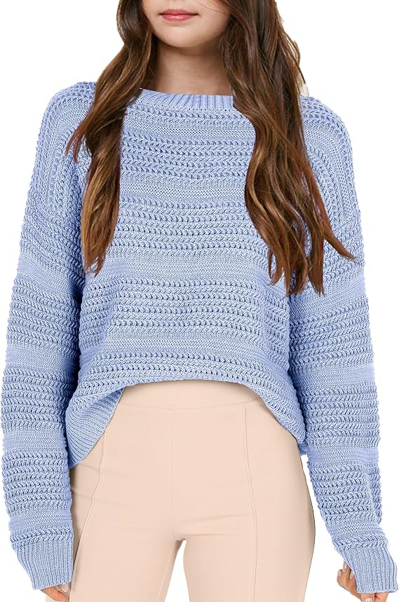 Girls Pullover Sweater Crewneck Long Sleeve Solid Soft Knit Sweater