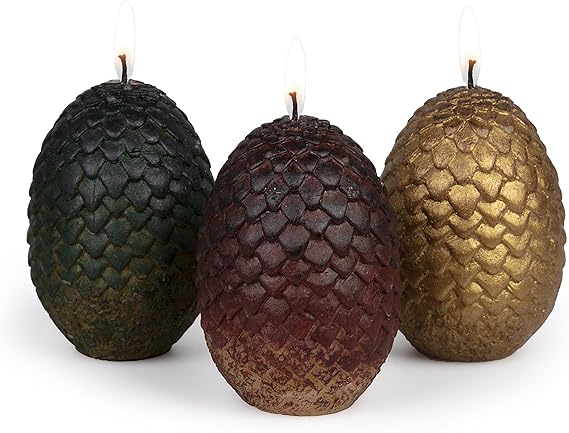 Game of Thrones Dragon Egg Replica Candles, Set of 3 - Officially Licensed Merchandise - Gift for GoT, House of The Dragon, Iron Flame, Romantasy Book Fans, Men, Women - Unscented, 2.5" Each