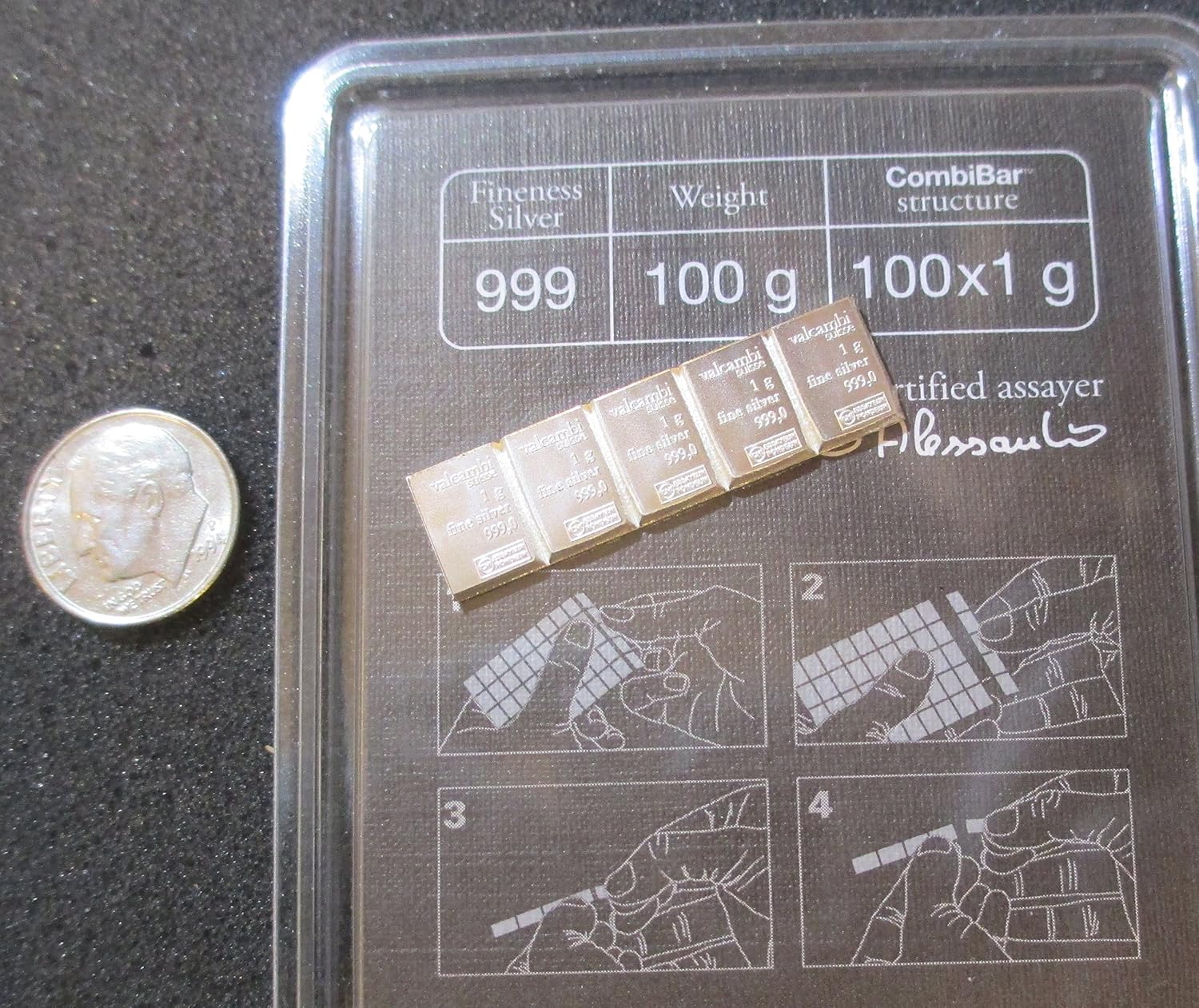 Valcambi Suisse 5 by 1gram Pure 99.9% SILVER combibar
